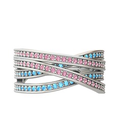 Rhys Yüzük - Pembe kuvars ve akuamarin 925 ayar gümüş yüzük #1h74gbr