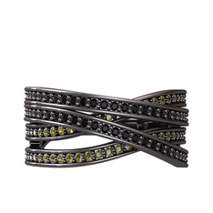 Rhys Yüzük - Siyah zirkon ve peridot 925 ayar siyah rodyum kaplama gümüş yüzük #1h9c17u