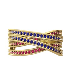 Lab safir ve rodolit garnet 14 ayar altın yüzük