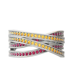 Rhys Yüzük - Sitrin ve rodolit garnet 18 ayar beyaz altın yüzük #1hzzhgw