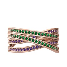 Yeşil kuvars ve ametist 8 ayar rose altın yüzük