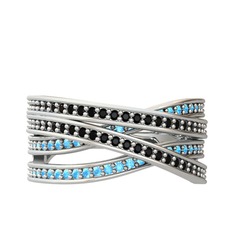 Siyah zirkon ve akuamarin 8 ayar beyaz altın yüzük