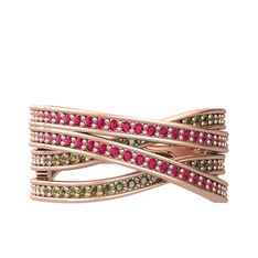 Rodolit garnet ve peridot 925 ayar rose altın kaplama gümüş yüzük