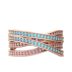 Rhys Yüzük - Akuamarin ve pembe kuvars 8 ayar rose altın yüzük #1kvqekv