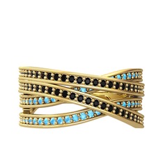 Siyah zirkon ve akuamarin 925 ayar altın kaplama gümüş yüzük