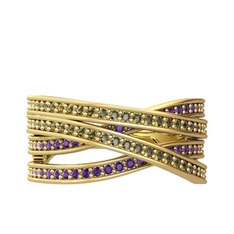 Rhys Yüzük - Peridot ve ametist 925 ayar altın kaplama gümüş yüzük #1lr0im1