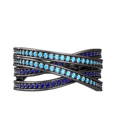 Rhys Yüzük - Akuamarin ve lab safir 925 ayar siyah rodyum kaplama gümüş yüzük #1lxpewu