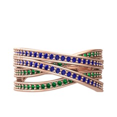 Lab safir ve yeşil kuvars 18 ayar rose altın yüzük