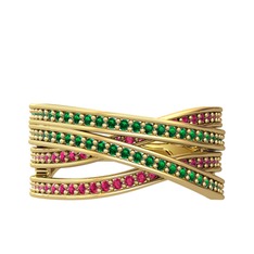 Yeşil kuvars ve rodolit garnet 925 ayar altın kaplama gümüş yüzük