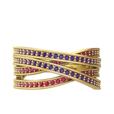 Rhys Yüzük - Ametist ve rodolit garnet 925 ayar altın kaplama gümüş yüzük #1n6m38j