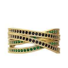 Rhys Yüzük - Siyah zirkon ve yeşil kuvars 925 ayar altın kaplama gümüş yüzük #1okjvo2