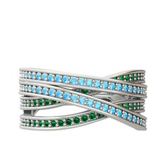 Rhys Yüzük - Akuamarin ve yeşil kuvars 8 ayar beyaz altın yüzük #1ol6sua