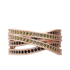 Peridot ve siyah zirkon 925 ayar rose altın kaplama gümüş yüzük