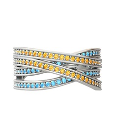 Rhys Yüzük - Sitrin ve akuamarin 18 ayar beyaz altın yüzük #1riwnff