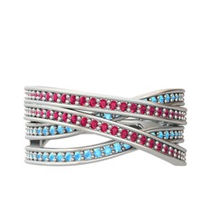 Rhys Yüzük - Rodolit garnet ve akuamarin 18 ayar beyaz altın yüzük #1rv5pks