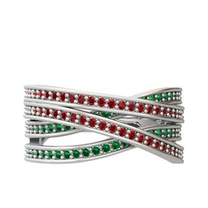 Garnet ve yeşil kuvars 18 ayar beyaz altın yüzük