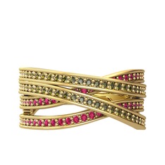 Peridot ve rodolit garnet 925 ayar altın kaplama gümüş yüzük