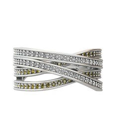 Swarovski ve peridot 14 ayar beyaz altın yüzük