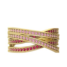 Rhys Yüzük - Pembe kuvars ve rodolit garnet 925 ayar altın kaplama gümüş yüzük #1u9hguy