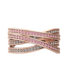 Pembe kuvars ve swarovski 8 ayar rose altın yüzük