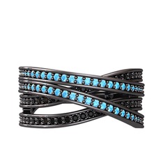 Rhys Yüzük - Akuamarin ve siyah zirkon 925 ayar siyah rodyum kaplama gümüş yüzük #1v7bj2k