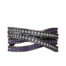 Rhys Yüzük - Swarovski ve ametist 925 ayar siyah rodyum kaplama gümüş yüzük #1vj4jh7