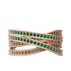 Yeşil kuvars ve peridot 925 ayar rose altın kaplama gümüş yüzük