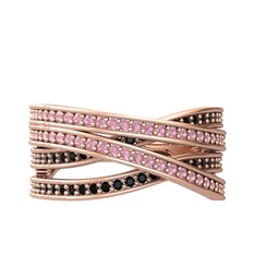 Rhys Yüzük - Pembe kuvars ve siyah zirkon 18 ayar rose altın yüzük #1vtrmgi