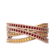 Garnet ve sitrin 8 ayar rose altın yüzük
