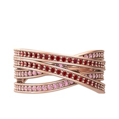 Rhys Yüzük - Garnet ve pembe kuvars 925 ayar rose altın kaplama gümüş yüzük #1x1xqa