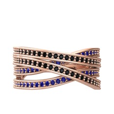 Rhys Yüzük - Siyah zirkon ve lab safir 925 ayar rose altın kaplama gümüş yüzük #1xroi0n