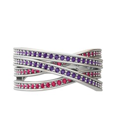 Rhys Yüzük - Ametist ve rodolit garnet 18 ayar beyaz altın yüzük #1ykvuhs