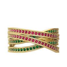 Rhys Yüzük - Rodolit garnet ve yeşil kuvars 925 ayar altın kaplama gümüş yüzük #218psg