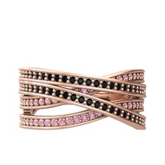 Rhys Yüzük - Siyah zirkon ve pembe kuvars 14 ayar rose altın yüzük #2evsa2