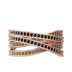 Rhys Yüzük - Siyah zirkon ve peridot 8 ayar rose altın yüzük #2z6hca