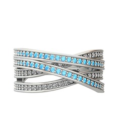 Akuamarin ve beyaz zirkon 925 ayar gümüş yüzük