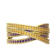 Rhys Yüzük - Sitrin ve ametist 925 ayar altın kaplama gümüş yüzük #3o5hh7