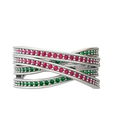 Rodolit garnet ve yeşil kuvars 8 ayar beyaz altın yüzük