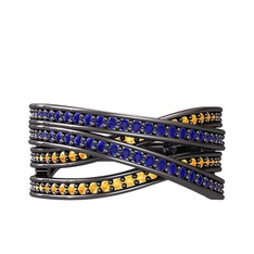 Rhys Yüzük - Lab safir ve sitrin 925 ayar siyah rodyum kaplama gümüş yüzük #57ntv9