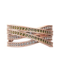 Rhys Yüzük - Peridot ve pırlanta 18 ayar rose altın yüzük (0.484 karat) #5ct156