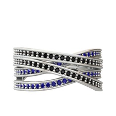 Rhys Yüzük - Siyah zirkon ve lab safir 925 ayar gümüş yüzük #5yo463