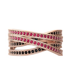 Rodolit garnet ve siyah zirkon 8 ayar rose altın yüzük