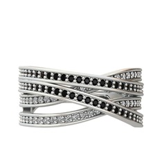 Siyah zirkon ve swarovski 14 ayar beyaz altın yüzük