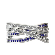 Rhys Yüzük - Swarovski ve lab safir 925 ayar gümüş yüzük #85yyf1