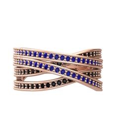 Lab safir ve siyah zirkon 8 ayar rose altın yüzük