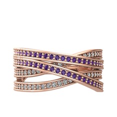Ametist ve swarovski 18 ayar rose altın yüzük