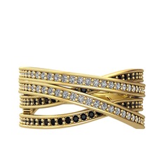 Beyaz zirkon ve siyah zirkon 18 ayar altın yüzük