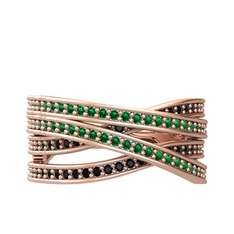 Yeşil kuvars ve siyah zirkon 8 ayar rose altın yüzük