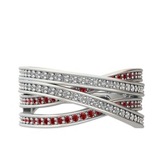 Swarovski ve garnet 14 ayar beyaz altın yüzük