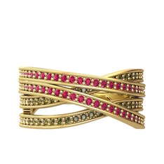 Rhys Yüzük - Rodolit garnet ve peridot 8 ayar altın yüzük #c920sh